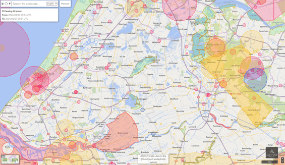 Drone safety map showing airspace in the Netherlands