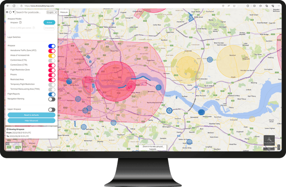 Advanced airspace filters on drone safety map