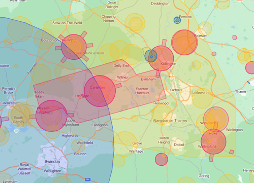 Drone Safety Map screenshot of airspace between Swindon and Oxford