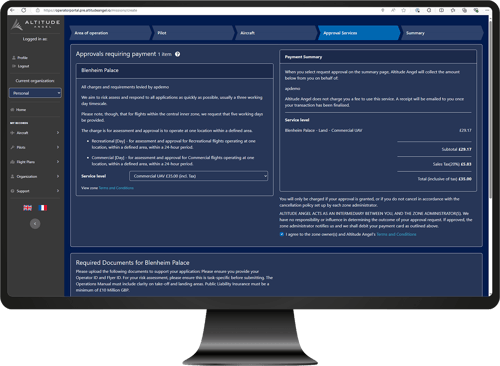 Blenheim Palace approval services requirements on Operator Portal